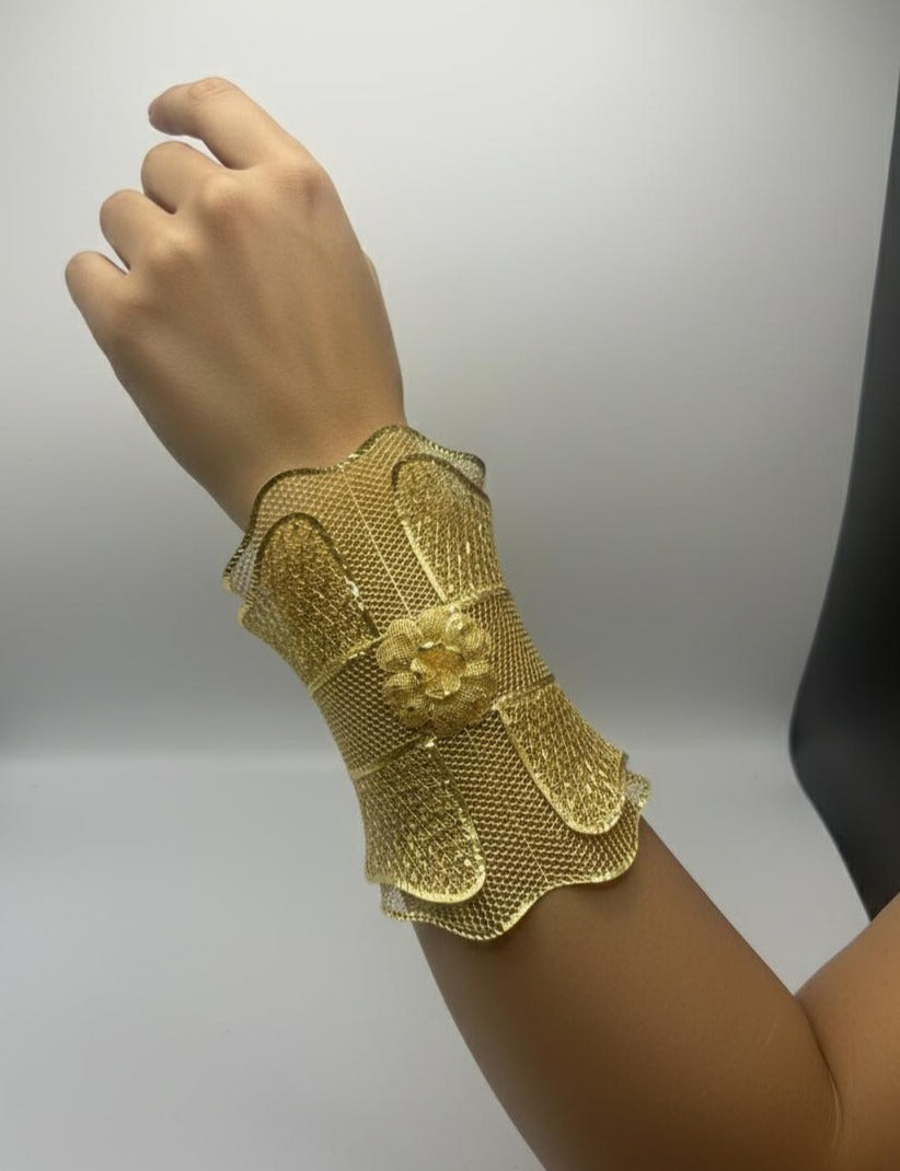 925 Ayar Gümüş Geniş Tül Bilezik – Çiçek Detaylı