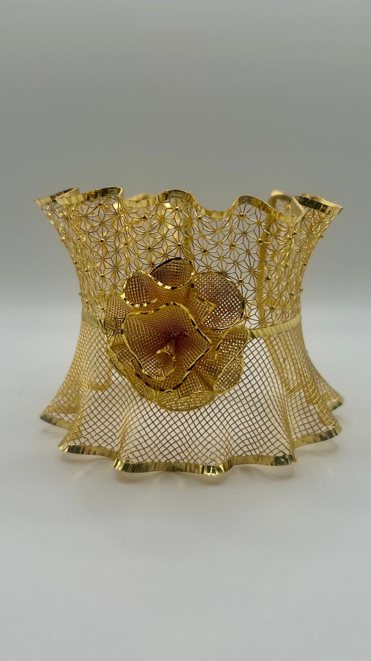 Altın Kaplama Gümüş Fizyon Bilezik Çiçekli