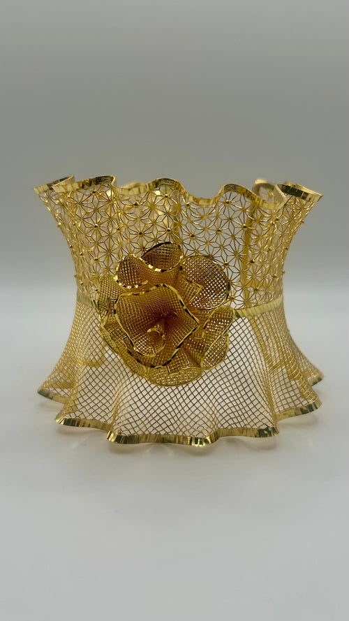 Altın Kaplama Gümüş Fizyon Bilezik Çiçekli